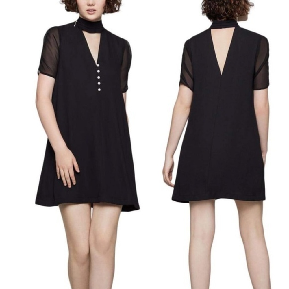 BCBGeneration Cocktail Ruched Aline Chiffon Mini Dress Pearl Button Size XS